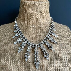 Vintage silver tone clear rhinestone choker Necklace .